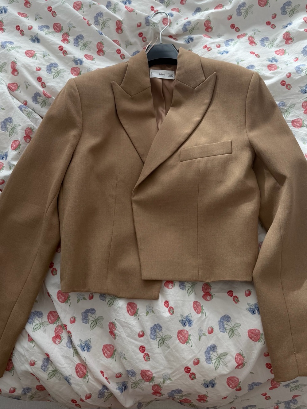 Mango Tailored Cropped Blazer Jacket - Camel